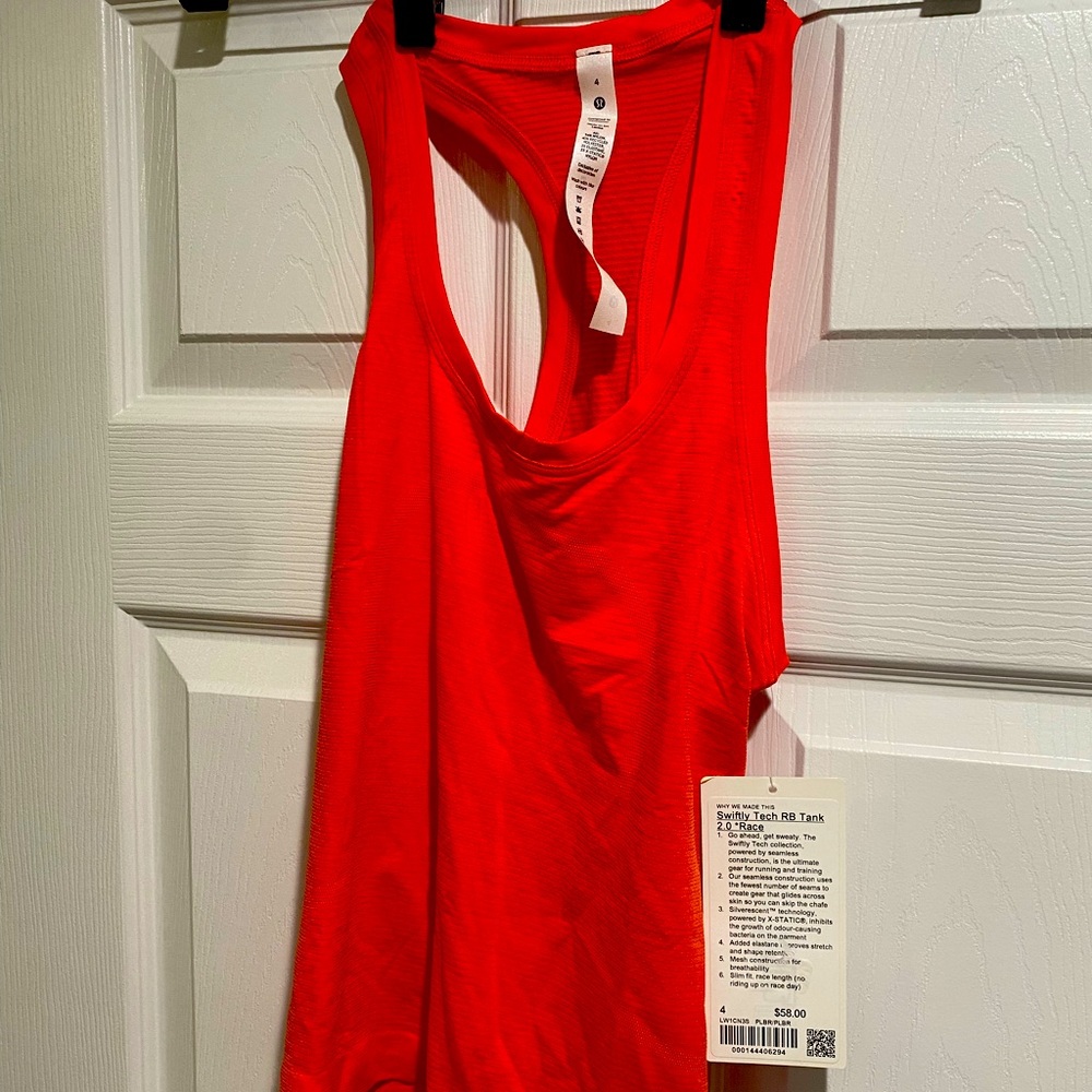 Lululemon NWT orange swiftly tech RB tank 2.0 race